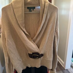 Ralph Lauren Tan Cardigan with Buckle Accent